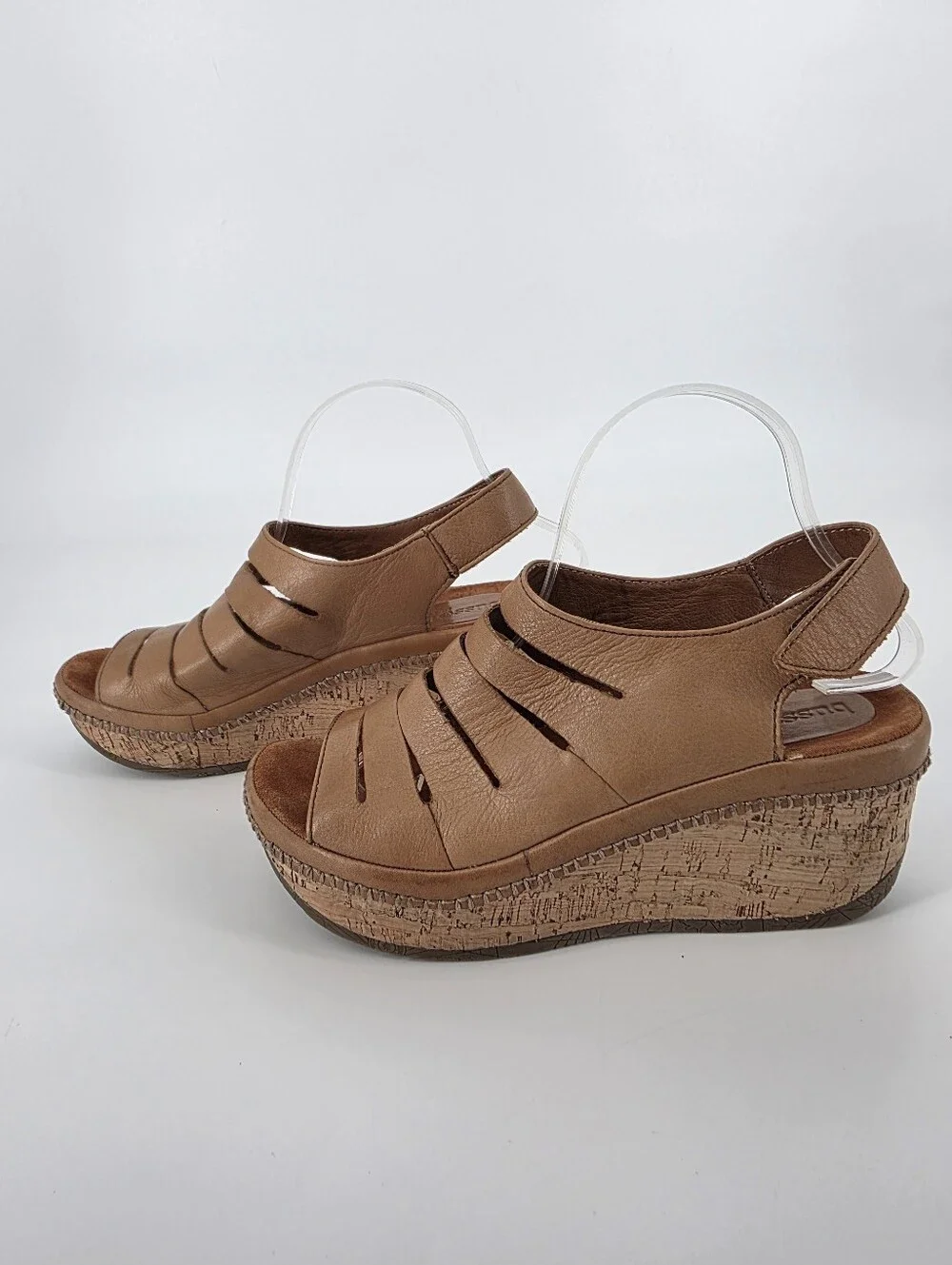 Bussola Formentera Toffee Leather Cork Wedge Sandals, Sz 40